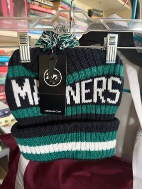 MLB Mariners Black, Green & White Striped Pom Beanie 2 for sale